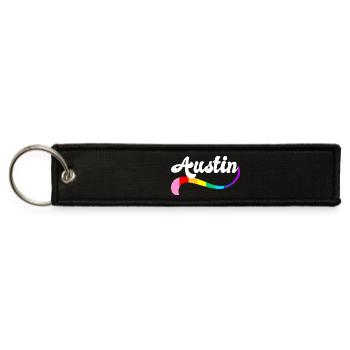 Austin Texas Gay Pride Queer Proud TX Homo queer  - Jet Tag Keychain - black - Front