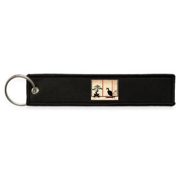 Zen Cat in Japanese Room - Jet Tag Keychain - black - Front
