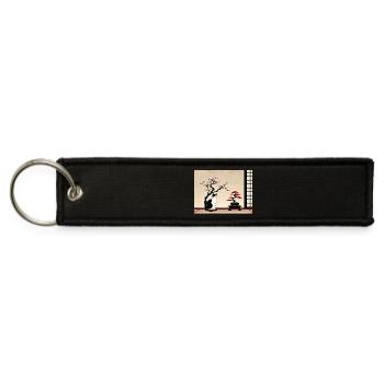 Zen Cat with Bonsai in Japanese Room - Jet Tag Keychain - black - Front