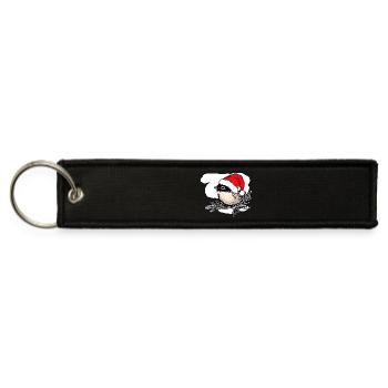 Chickadee Wearing Santa Hat - Jet Tag Keychain - black - Front