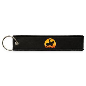 Cowgirl Horse Sunset Silhouette - Jet Tag Keychain - black - Front
