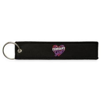 February Girl Birthday Leopard Heart Valentine Day - Jet Tag Keychain - black - Front