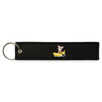 Cute Mouse on a Banana – SUP Kawaii Design - Jet Tag Keychain - black - Front