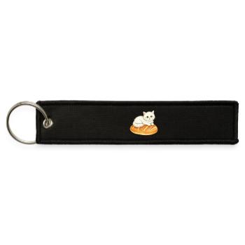Whimsical Cat on Bread Illustration - Jet Tag Keychain - black - Front
