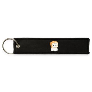 Whimsical Cat with Bread Hat - Jet Tag Keychain - black - Front