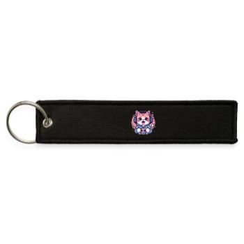 Pixel Purring Gamer Kitty - Jet Tag Keychain - black - Front
