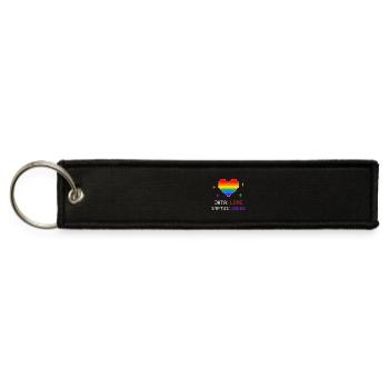 Data: Love | Status: Queer – Pixel Heart Pride - Jet Tag Keychain - black - Front