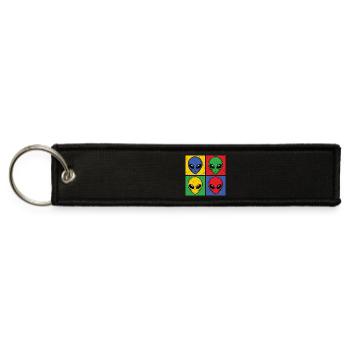 Aliens Pop-Art Popart Vintage Alien Heads Faces - Jet Tag Keychain - black - Front