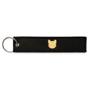 Digital Floral Cat Face-Mandala Portrait - Jet Tag Keychain - black - Front