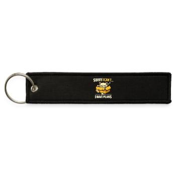 SORRY I CAN’T… I HAVE PLANS" (cat in box)   - Jet Tag Keychain - black - Front