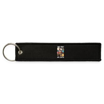Music Is Life Guitar Cat Guitarist Musician Cute - Jet Tag Keychain - black - Front