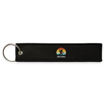 I Hate People Retro Bigfoot Silhouette in Forest - Jet Tag Keychain - black - Front
