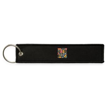 Vintage Floral Number Art - Jet Tag Keychain - black - Front