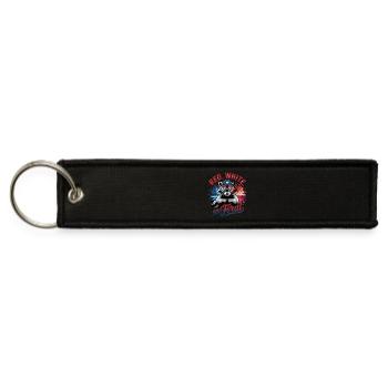Red, White, and Feral Raccoon - Jet Tag Keychain - black - Front
