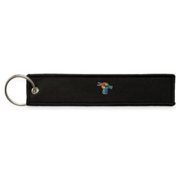 Drummer Pride – Rainbow Fist with Sticks - Jet Tag Keychain - black - Front