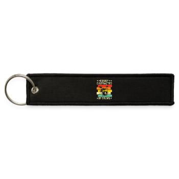 Easily Distracted By Drums Funny Drummer Drumming - Jet Tag Keychain - black - Front