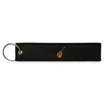 Striped Retro Acoustic Guitar Music Design - Jet Tag Keychain - black - Front