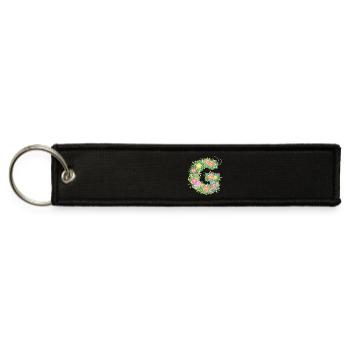 Digital Floral Alphabet Letter G Monogram Art - Jet Tag Keychain - black - Front