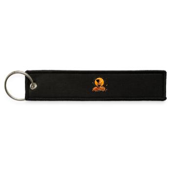  Meditating Woman Dandelion Moon Orange Feathers - Jet Tag Keychain - black - Front