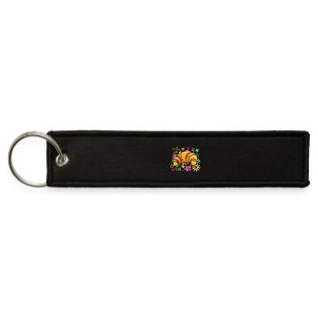 Retro Floral French Bread Croissant - Jet Tag Keychain - black - Front