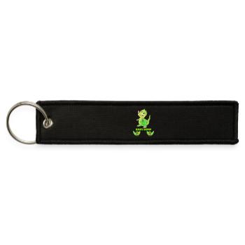 Playful Baby Dino with Flower and Butterfly - Jet Tag Keychain - black - Front