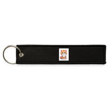 Cute fluffy cat with blue  - Jet Tag Keychain - black - Front