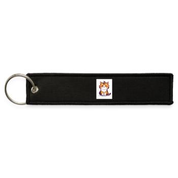 Cute fluffy cat with blue and orange accents - Jet Tag Keychain - black - Front