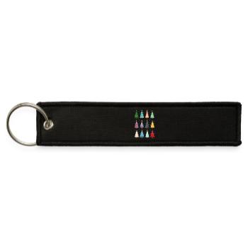Twelve Festive Trees: Colorful Holiday Print - Jet Tag Keychain - black - Front