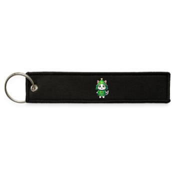 Christmas Cat Tree Funny Whimsical Cartoon - Jet Tag Keychain - black - Front