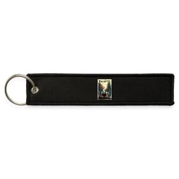 Rise and Pine – Retro Camping Coffee Linocut Tee - Jet Tag Keychain - black - Front