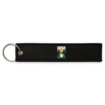 Rise and Pine – Retro Camping Coffee Linocut Tee - Jet Tag Keychain - black - Front
