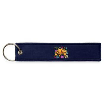 Retro Floral French Bread Croissant - Jet Tag Keychain - navy - Front