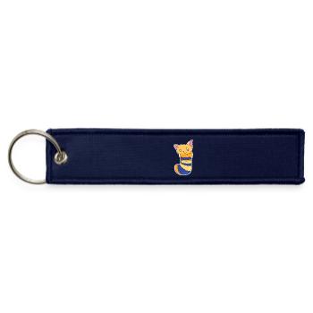 Cozy Cat in Striped Scarf - Jet Tag Keychain - navy - Front