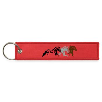 Dual Galloping Horse Silhouette - Jet Tag Keychain - red - Front