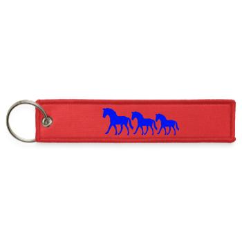 3 horses silhouette team riders riding friends cut - Jet Tag Keychain - red - Front
