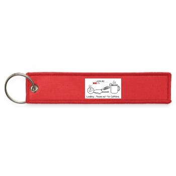 Caffeine Loading: Coffee Wait Cartoon - Jet Tag Keychain - red - Front