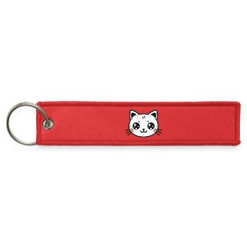 Kawaii Cat Face Emblem - Cute Kitten - cat lovers - Jet Tag Keychain - red - Front