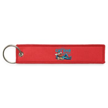 Cat Dad Relaxing with Cat - Jet Tag Keychain - red - Front