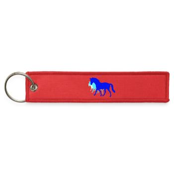 3 horses silhouette team riders riding friends cut - Jet Tag Keychain - red - Front