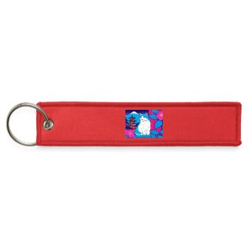 Neon Zen Cat amid Sakura Pagoda - Jet Tag Keychain - red - Front