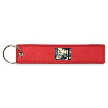 Zen Cat on a Japanese Veranda - Jet Tag Keychain - red - Front
