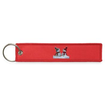 Winter Snow Duo: Cozy Knit Snowmen - Jet Tag Keychain - red - Front