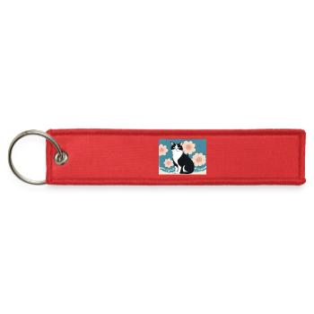 Whiskered Cat Amid Blue Blossoms - Jet Tag Keychain - red - Front