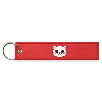 Creamy Cute Cat Face Charm for Kawaii Cat Lovers - Jet Tag Keychain - red - Front