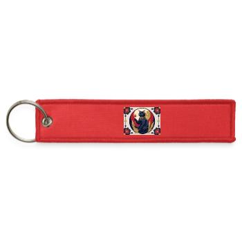 Moonlit Cat with Dango Medallion - Jet Tag Keychain - red - Front