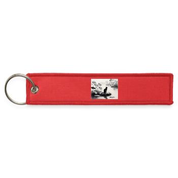 Cat on Lily Pad Moonlit Pond - Jet Tag Keychain - red - Front