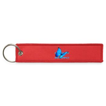 Blue Butterfly Neon Text - Jet Tag Keychain - red - Front