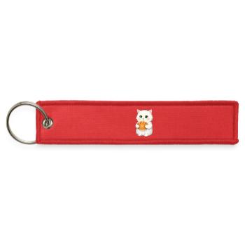 Cute White Cat with Bread Illustration - Jet Tag Keychain - red - Front
