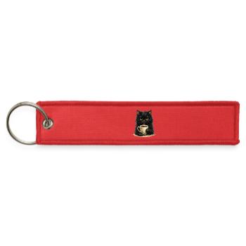 Cozy Coffee Cat Tee – Cute Feline & Cappuccino - Jet Tag Keychain - red - Front