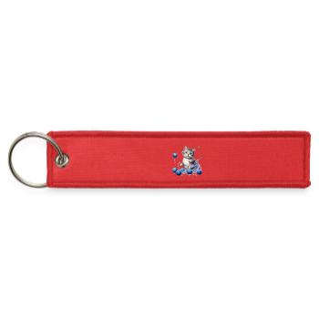 Adorable Kitten with Blue Yarn - Jet Tag Keychain - red - Front